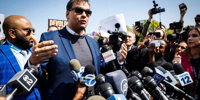 U.S. Rep. George Santos leaves the federal courthouse in Central Islip