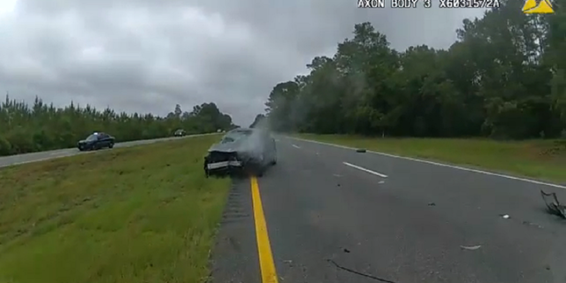 Car smoking in Georgia after highway accident