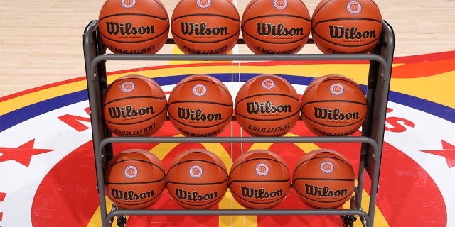 A rack of game balls before the McDonalds game the