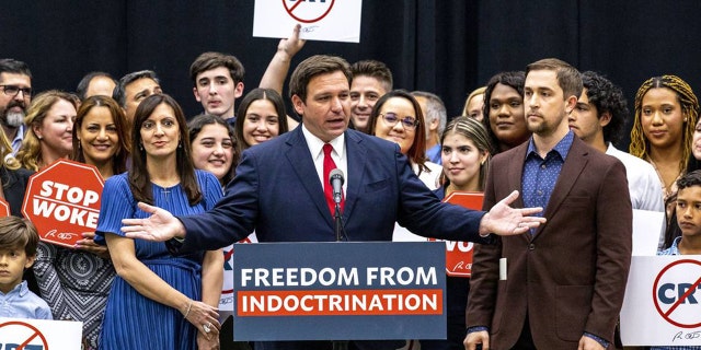 Florida Gov. DeSantis speaking at podium