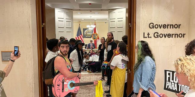Protesters gather at DeSantis office