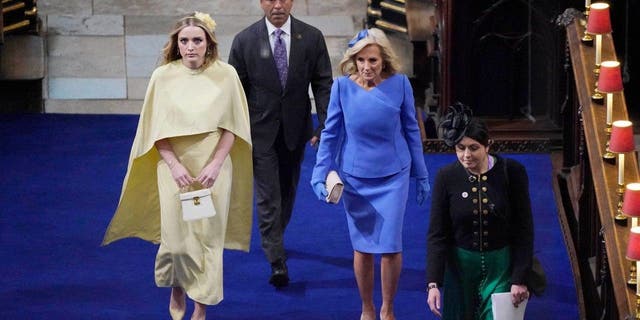 First lady Jill Biden and grandmother Finnegan Biden arrive at King Charles coronation