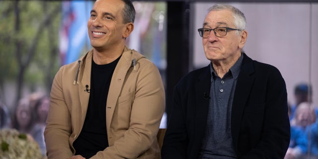 Sebastian Maniscalco and Robert De Niro sit next to each other during an interview.