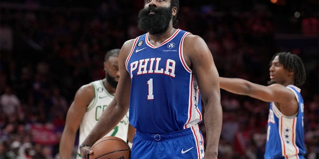 James Harden shoots a free throw in the NBA Playoffs