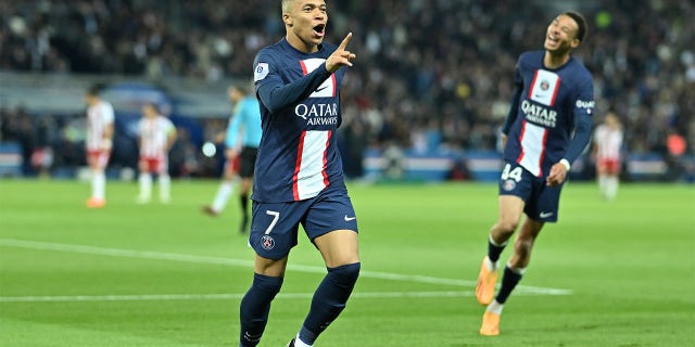 Kylian MBAPPE celebrates a goal