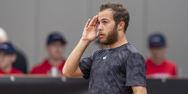 Hugo Gastón reacts to a point during the 2023 Austrian Open