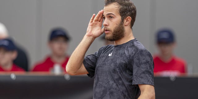 Hugo Gastón reacts to a point during the 2023 Austrian Open