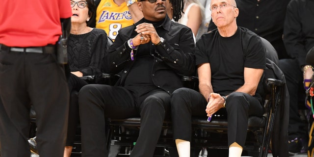 Eddie Murphy with Jeffrey Katzenberg at Lakers game