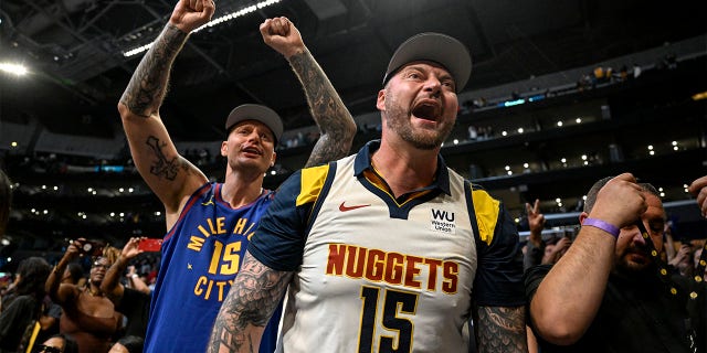 The Jokic brothers celebrate Denver's win over the Lakers