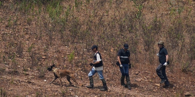 Authorities search for evidence with K9 in Algarve, Portugal.