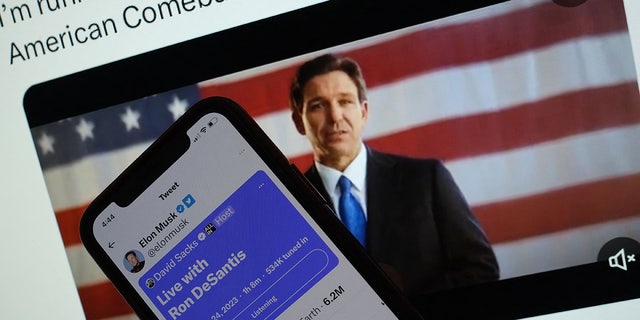 Ron DeSantis video seen in background of Twitter Spaces on phone screen