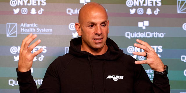 Robert Saleh speaks to the media