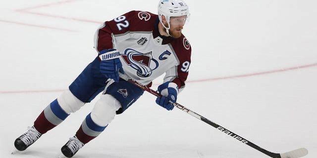 Gabriel Landeskog skates with the puck