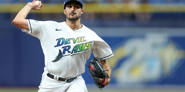 Zach Eflin pitches against the A's