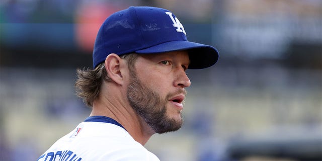 Clayton Kershaw looks before facing the Cardinals