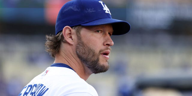 Clayton Kershaw looks before facing the Cardinals