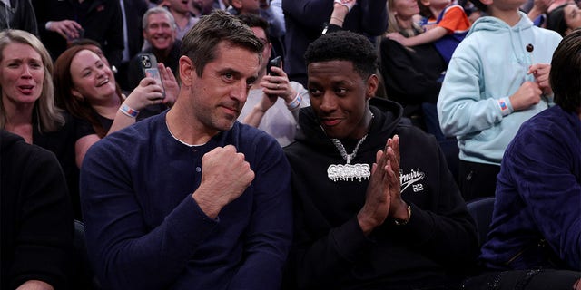Aaron Rodgers attends a Knicks game