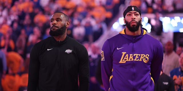 LeBron James and Anthony Davis before a playoff game