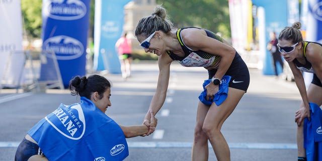 Runners at the finish line of the Madrid Women's Race 2023