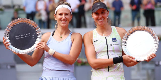 Victoria Azarenka and Beatriz Haddad Maia win the women's doubles final at the Madrid Open