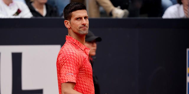 Novak Djokovic reacts during the fourth round of the Italian Open