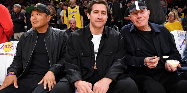 Gene Hong, Jake Gyllenhaal, and David Geffen at the Lakers game