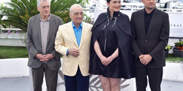 The cast Robert De Niro, Martin Scorsese (director), Lily Gladstone, Leonardo DiCaprio at Cannes Film Festival 2023. Photocall of the film Killers Of The Flower Moon. in Cannes