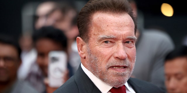 Arnold Schwarzenegger looks tense/stoic at the premiere of his show "Fubar"