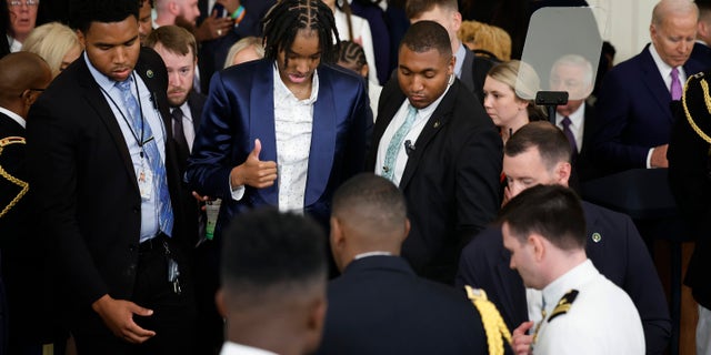 Sa'Myah Smith flashes a thumbs-up