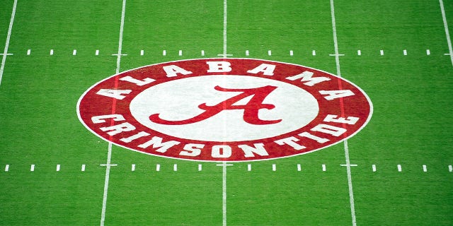 Alabama logo on the football field