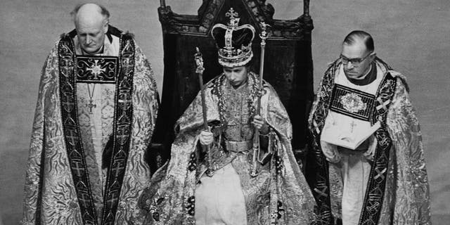 Queen Elizabeth II in the coronation chair