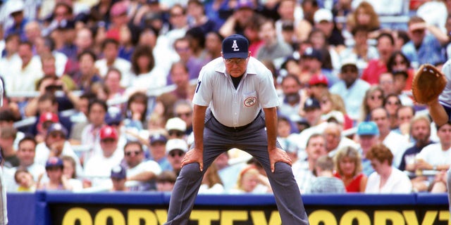 Umpire Don Denkinger umpires a game in 1995