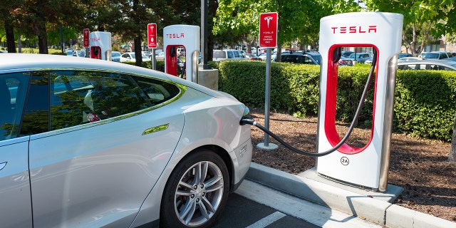 A Tesla charging station