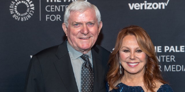 Phil Donahue and Marlo Thomas stand together at the Paley Center