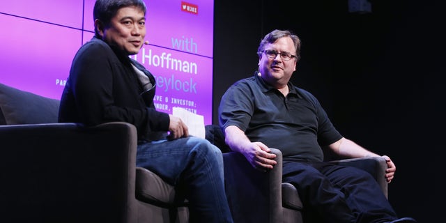 Joi Ito (L) and Reid Hoffman speak onstage at WIRED25 Festival on Oct. 13, 2018 in San Francisco, Calif.