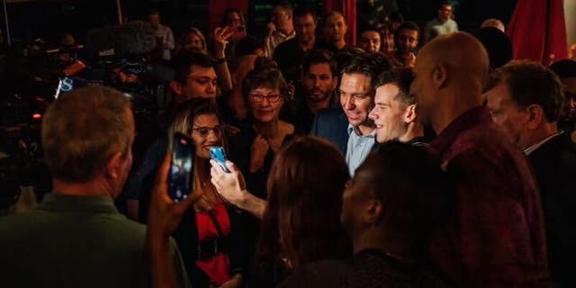 DeSantis with supporters in Des Moines