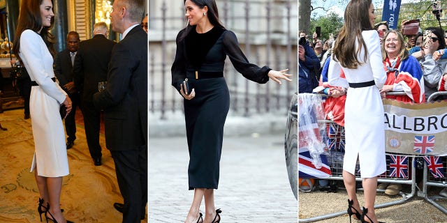 Kate Middleton photo split with Meghan Markle photo split with Kate Middleton photo same shoes