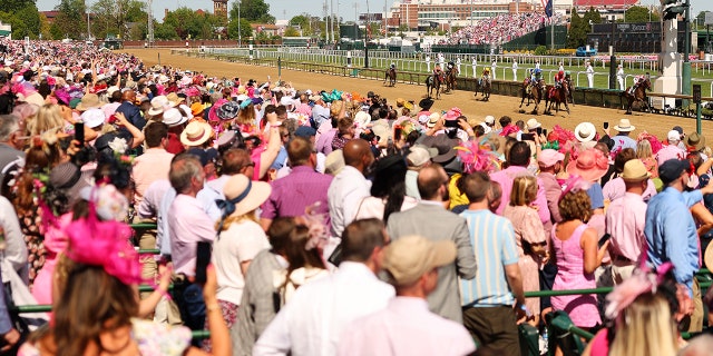 Spectators watch how the horses finish.