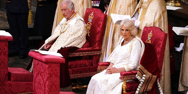 King Charles III and Queen Camilla during their coronation