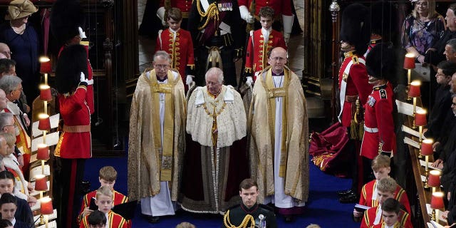 King Charles III arrives for his coronation at Westminster Abbey, London.