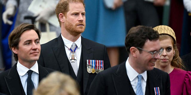 Britains Prince Harry, Duke of Sussex, Jack Brooksbank, Princess Beatrice and her husband Edoardo Mapelli Mozzi leave Westminster Abbey