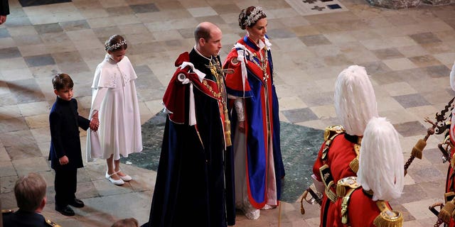 Britain's Prince William and Catherine, Princess of Wales attend Britain's King Charles and Queen Camilla's coronation ceremony at Westminster Abbey