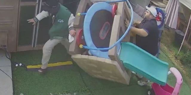 homeowner accosting burglar on security cam