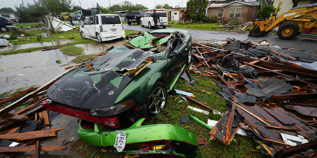Car damaged by Laguna Heights, Texas tornado