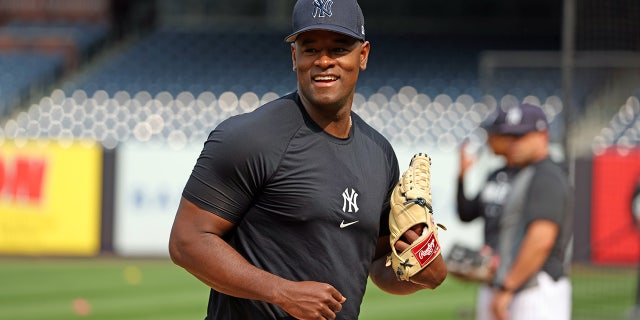 Luis Severino smiles before a game