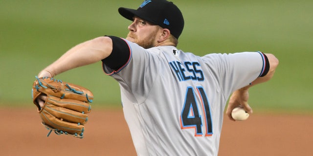 David Hess pitches during a game