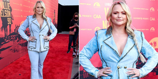 Miranda Lambert posing on the red carpet at "Long Story Short: Willie Nelson 90"