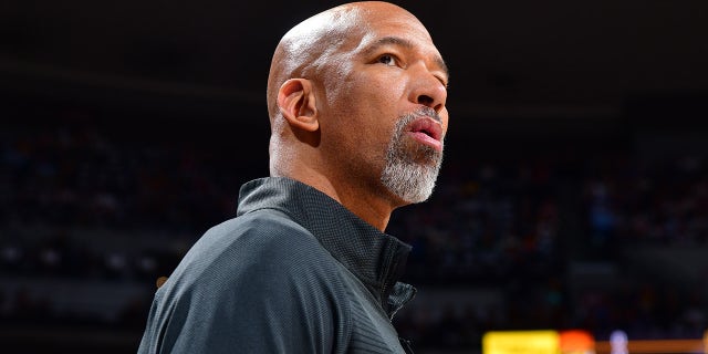 NBA coach Monty Williams looks up