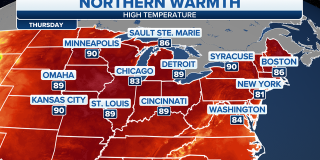 Northern warmth forecast in the U.S.