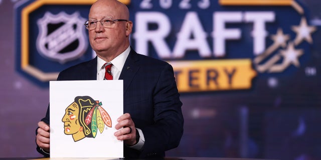 NHL Draft lottery card with Blackhawks logo